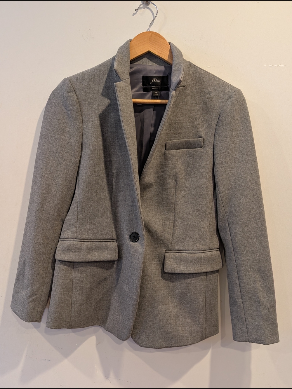 J. Crew Regent Women's Grey Single-Button Blazer Sz 2P Career Business Academia